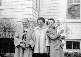 4 generations.  Mother Elise Roethlisberger, her daughter Emma Stauffacher, Emma's daughter Dorothy Halverson with her little daughter, Heidi.